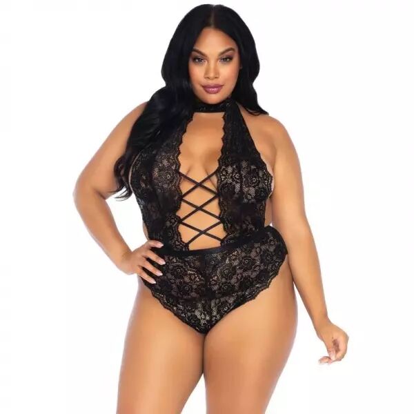 LEG AVENUE - TEDDY SANS CROTHLESS EN DENTELLE FLORALE TAILLE PLUS