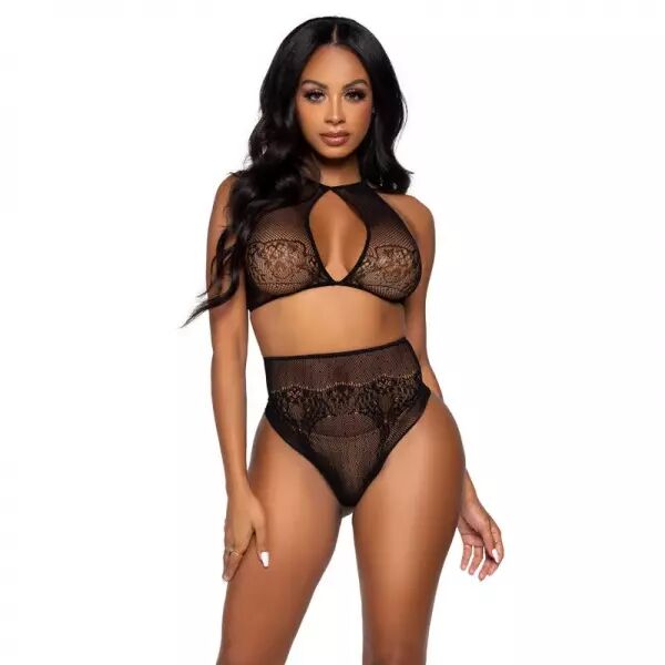 LEG AVENUE - ENSEMBLE DEUX PI�CES HALTER CROP TOP & THONG CULOTTE TAILLE UNIQUE