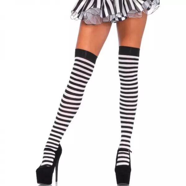 LEG AVENUE - CHAUSSETTES HAUTE RAY�ES NOIR/BLANC