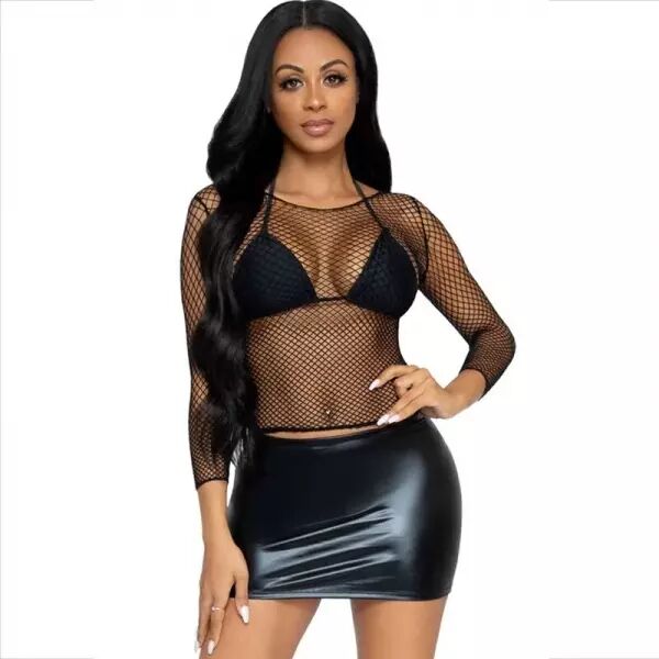 LEG AVENUE - T-SHIRT � MANCHES LONGUES R�SILLE NOIR