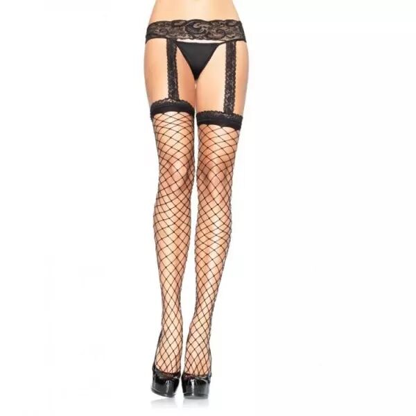 LEG AVENUE - BAS R�SILLE AVEC JARRATI�RE EN DENTELLE NOIRE