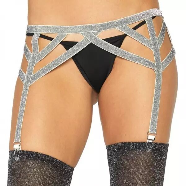 LEG AVENUE - PORTE-JARRETELLES �LASTIQUE LUREX ARGENT TAILLE UNIQUE