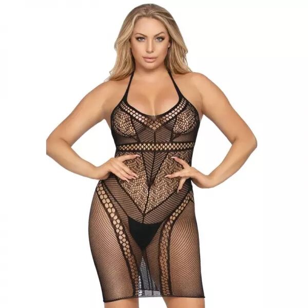 LEG AVENUE - MINI ROBE MULTI FILET TAILLE UNIQUE - NOIR