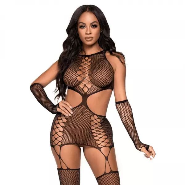 LEG AVENUE - ROBE JARRATI�RE AVEC GANTS TAILLE UNIQUE