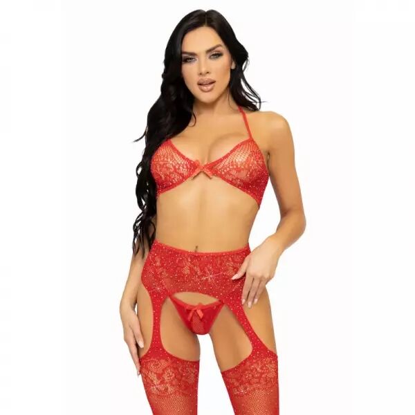 LEG AVENUE - ENSEMBLE TROIS PI�CES SOUTIEN-GORGE, STRING ET BAS TAILLE UNIQUE - ROUGE