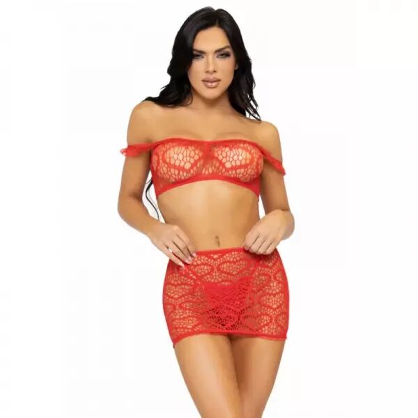 LEG AVENUE - ENSEMBLE TROIS PI�CES TOP, MINI-JUPE ET STRING TAILLE UNIQUE - ROUGE
