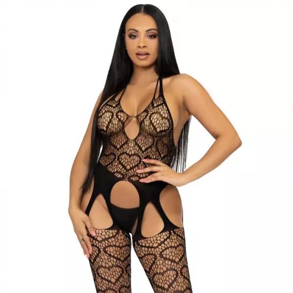 LEG AVENUE - BODYSTOCKING DE RED CON TIRANTES TALLA �NICA - N�GRO
