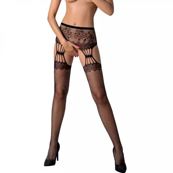 PASSION - COLLANT NOIR AVEC JARRETI�RE S027 TAILLE UNIQUE