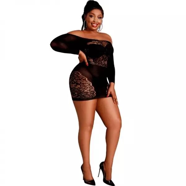 MOONLIGHT - ROBE � MANCHES LONGUES MOD�LE 7 NOIRE GRANDE TAILLE