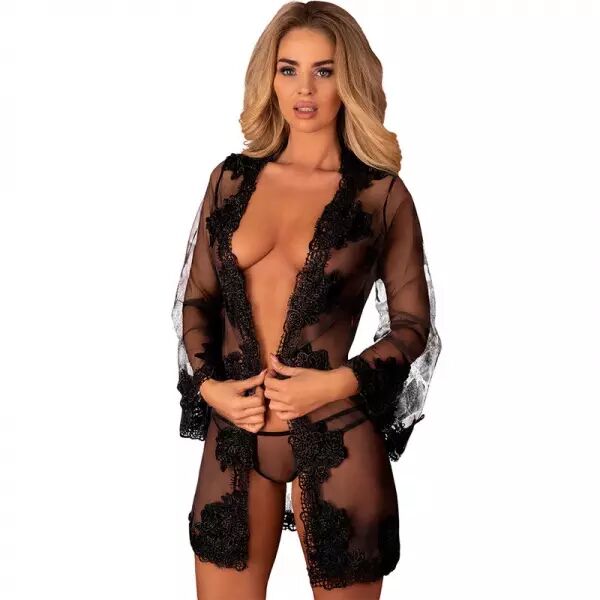 LIVCO CORSETTI FASHION - ROBE DE CHAMBRE + CULOTTE HERINA LC XG056 NOIR TAILLE UNIQUE