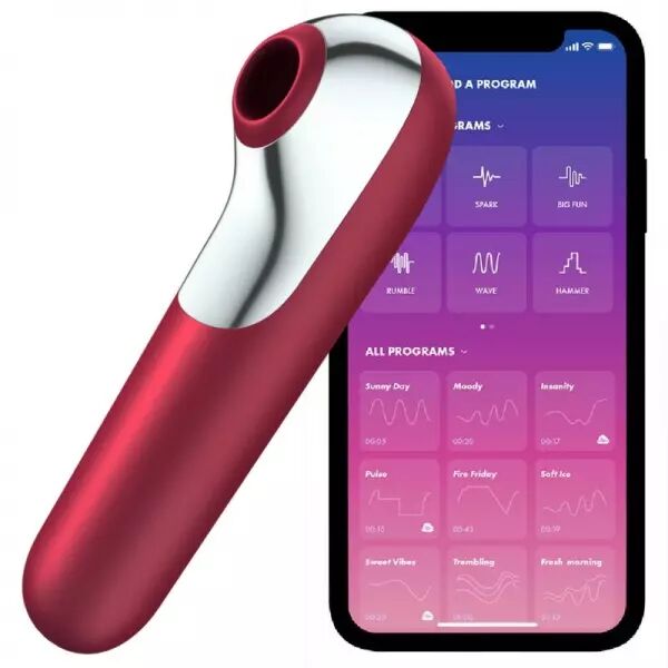 SATISFYER - VIBRATEUR ET ASPIRATION DUAL LOVE AVEC AIR PULS� ROUGE