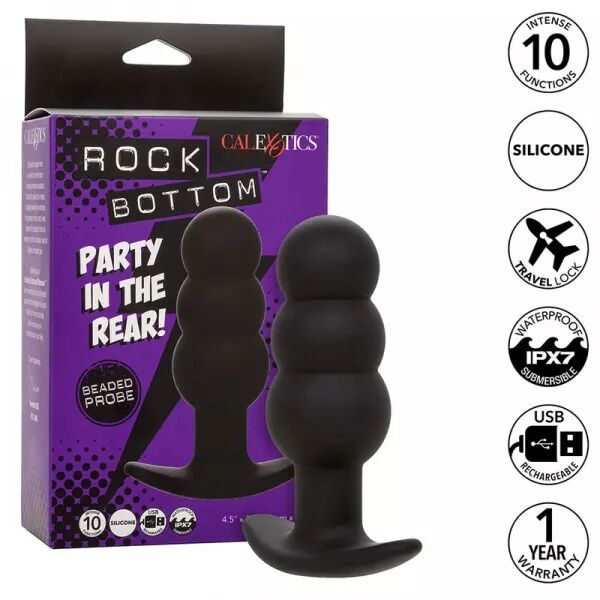 CALEXOTICS - ROCK BOTTOM PLUG ANAL PERL� 10 VIBRATIONS SILICONE NOIR