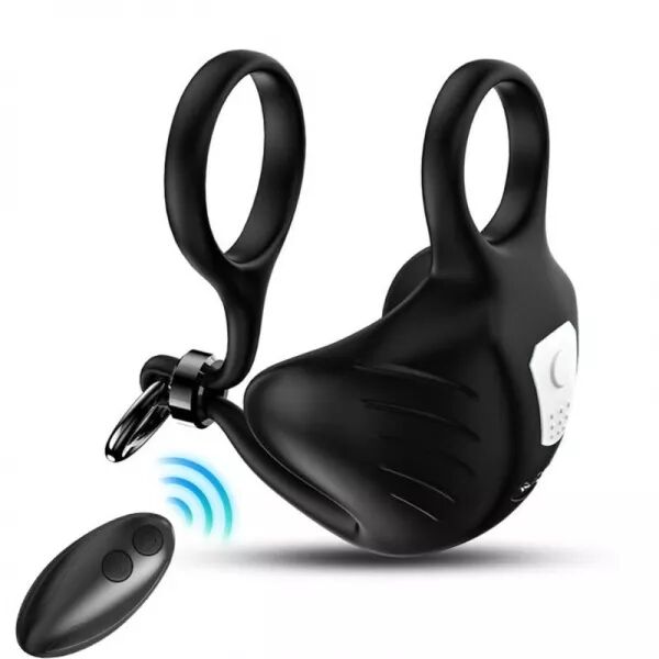 ARMONY - ANNEAU VIBRATEUR MANTA SCROTUM T�L�COMMANDE NOIR