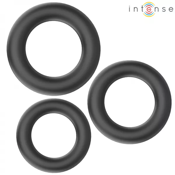 INTENSE - HUGH 3 ANNEAUX P�NIS BASIQUES EN SILICONE NOIRS