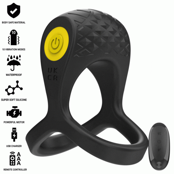 INTENSE - ALEX VIBRATEUR DOUBLE ANNEAU P�NIS 10 VIBRATIONS NOIR