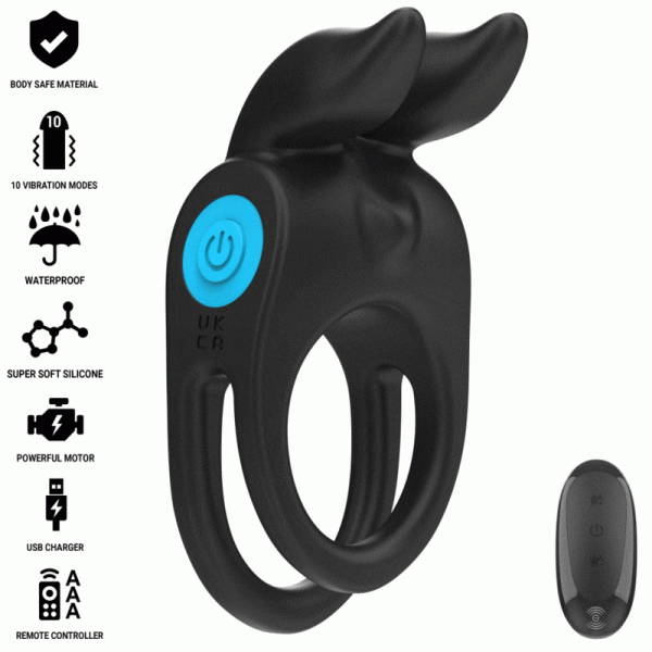 INTENSE - SAM VIBRATEUR DOUBLE ANNEAU P�NIS 10 VIBRATIONS NOIR