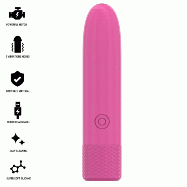 INTENSE - SYMONE BULLET VIBRANT RECHARGEABLE USB 8 VIBRATIONS ROSE 10 X 2,2 CM