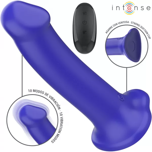 INTENSE - VICTORIA VIBRATEUR AVEC VENTOUSE 10 VIBRATIONS BLEU FONC� T�L�COMMANDE