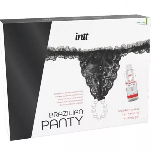 INTT RELEASES - CULOTTE BR�SILIENNE NOIRE AVEC PERLES ET GEL LUBRIFIANT 50 ML