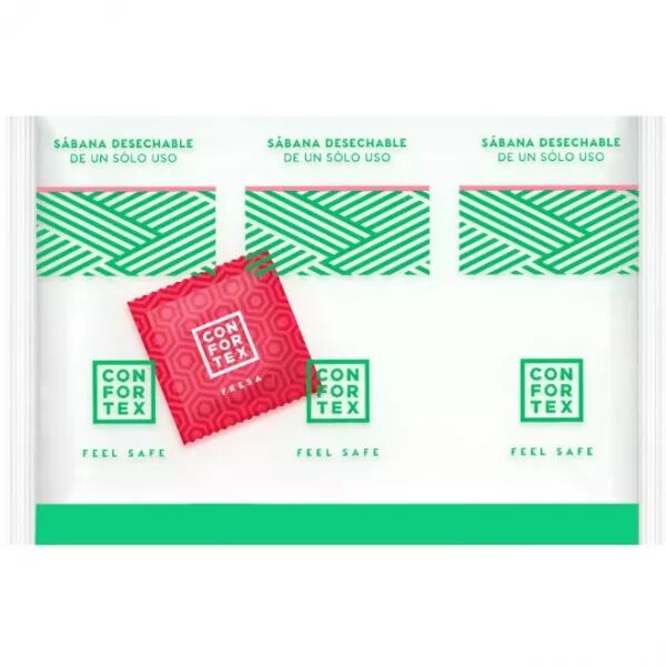 CONFORTEX - FEUILLES HYGI�NIQUES JETABLES , SAC INDIVIDUEL + CONDOM FRAISE