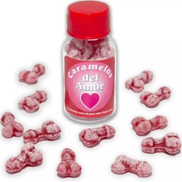 DIABLO PICANTE - 12 BONBONS D'AMOUR EN FORME DE P�NIS FRAISE/CERISE