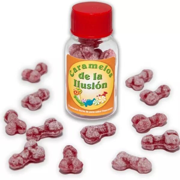 DIABLO PICANTE - 12 BONBONS ILLUSIONS EN FORME DE P�NIS FRAISE/CERISE