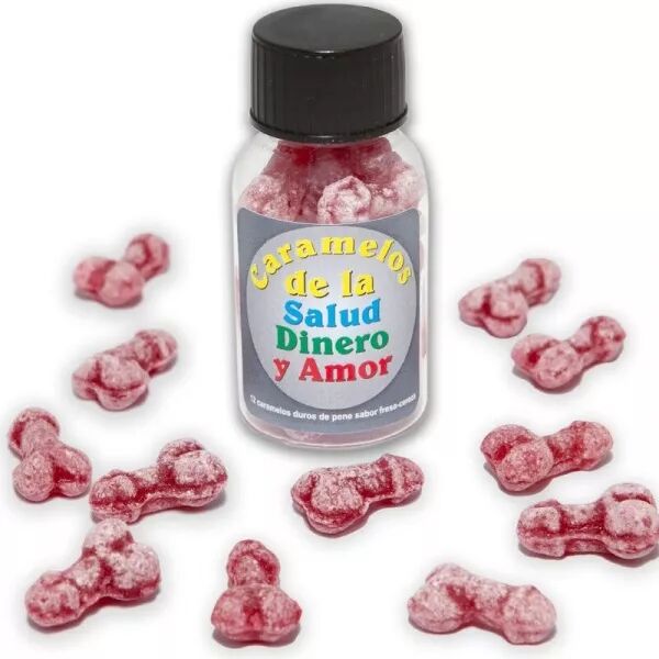 DIABLO PICANTE - 12 BONBONS SANT�-ARGENT-AMOUR FORME DE P�NIS FRAISE/CERISE