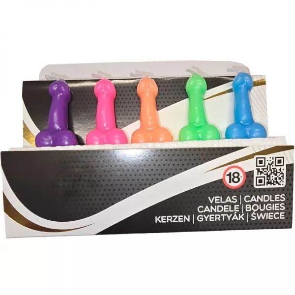 DIABLO PICANTE - BO�TE DE 5 BOUGIES EN FORME DE P�NIS DE DIFF�RENTES COULEURS