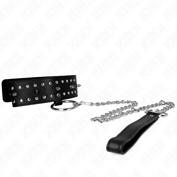 KINK - COLLIER AVEC LAISSE 65 CM AVEC CLOUS ARGENT�S MOD�LE 1 AJUSTABLE 36-43 CM X 5 CM