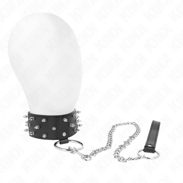 KINK - COLLIER AVEC LAISSE 65 CM AVEC CLOUS ARGENT�S MOD�LE 5 R�GLABLE 36-43 CM X 5 CM
