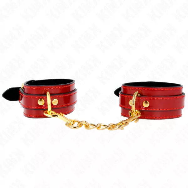KINK - POIGNETS JOANNA ANGEL ROUGE AJUSTABLES AVEC CHA�NE OR 16,5-26 CM X 4 CM