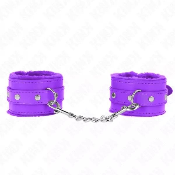 KINK - APPUI-POIGNETS DOUBL�S DE FOURRURE PREMIUM VIOLET AVEC CEINTURE VIOLET AJUSTABLE 17-29 CM X 6 CM