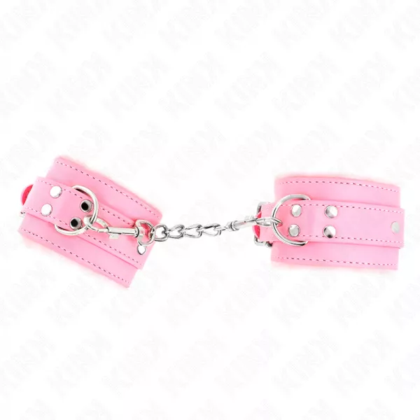 KINK - APPUI-POIGNETS DOUBL�S DE FOURRURE ROSE AVEC CEINTURE ROSE R�GLABLE 17-29 CM X 6 CM