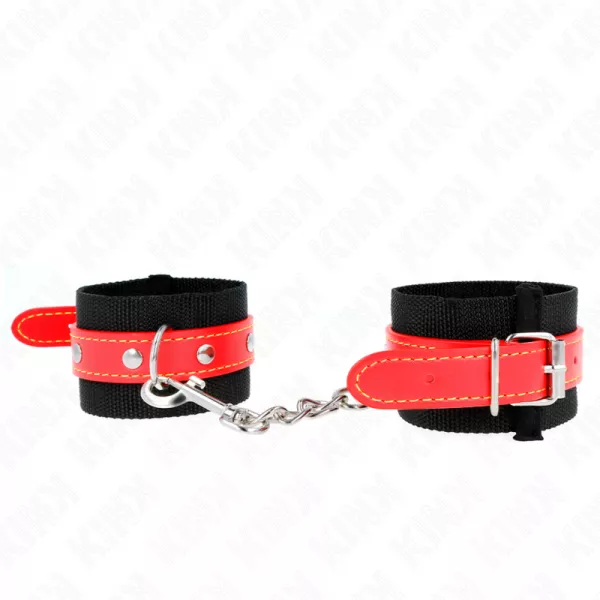 KINK - APPUI-POIGNETS EN NYLON NOIR AVEC CUIR ROUGE AJUSTABLE 19-24 CM X 5,5 CM
