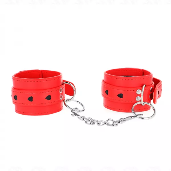 KINK - APPAREILS-POIGNETS ROUGES AVEC INCRUSTATION COEUR NOIR R�GLABLE 21-28 CM X 5,5 CM