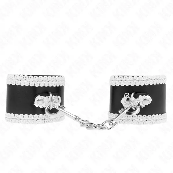 KINK - APPUI-POIGNETS NOIR AVEC DENTELLE D�COR�E BLANCHE R�GLABLE 20-23 CM X 5,5 CM