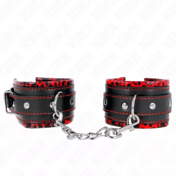 KINK - APPUI-POIGNETS DOUBL�S DE FOURRURE ROUGE / NOIR R�GLABLE 17-29 CM X 6 CM