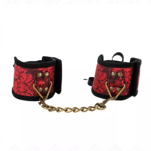 KINK - ATTACHE-POIGNETS SCANDAL D�TAILS DENTELLE ROUGE-NOIR 24,5 CM X 6,5 CM