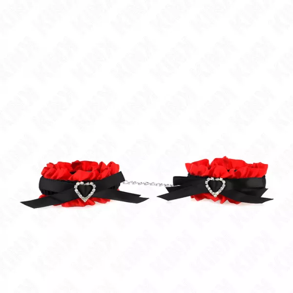 KINK - ATTENTES-POIGNETS �LASTIQUES EN DENTELLE D�TAILS COEUR ROUGE R�GLABLES 22-35 CM
