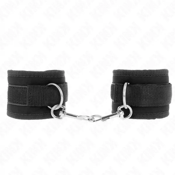 KINK - APPAREILS-POIGNETS � CROCHET ET BOUCLE EN NYLON NOIR MOD�LE 2 R�GLABLE 18-35 CM X 6 CM