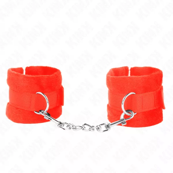 KINK - MANCHETTES D�BUTANT EN FOURRURE ROUGE 30 X 7 CM