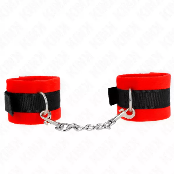 KINK - MANCHETTES D�BUTANT EN FOURRURE NOIR-ROUGE 30 X 7 CM