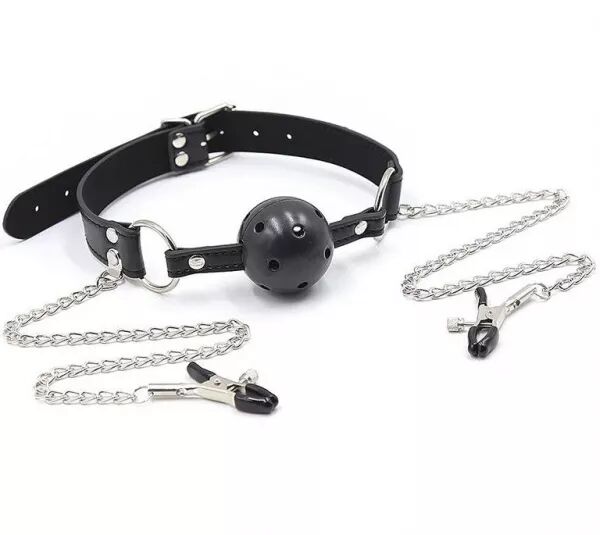 OHMAMA FETISH - BALL GAG AVEC �VENTS ET PINCES  T�L�NOLS