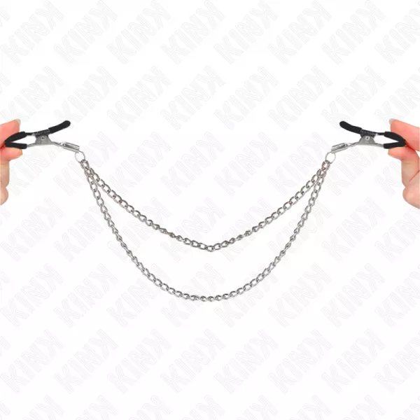 KINK - PINCES � TETEAUX AVEC 2 CHA�NES �PAISSES ARGENT 20/23 CM
