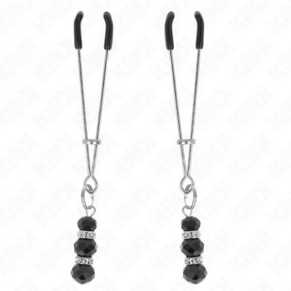 KINK - PINCES � TETON FINES OR AVEC 3 BILLES DE VERRE NOIR 7 CM