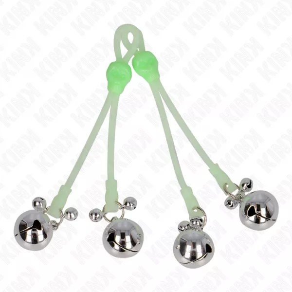 KINK - PINCES � TETON LUMINEUSES CR�NE AVEC ANNEAU CLOCHES R�GLABLES VERT / ARGENT