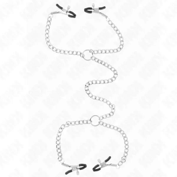 KINK - 4 PINCES � METON CHA�NE 32 CM AVEC PETITES CHA�NES 14 CM