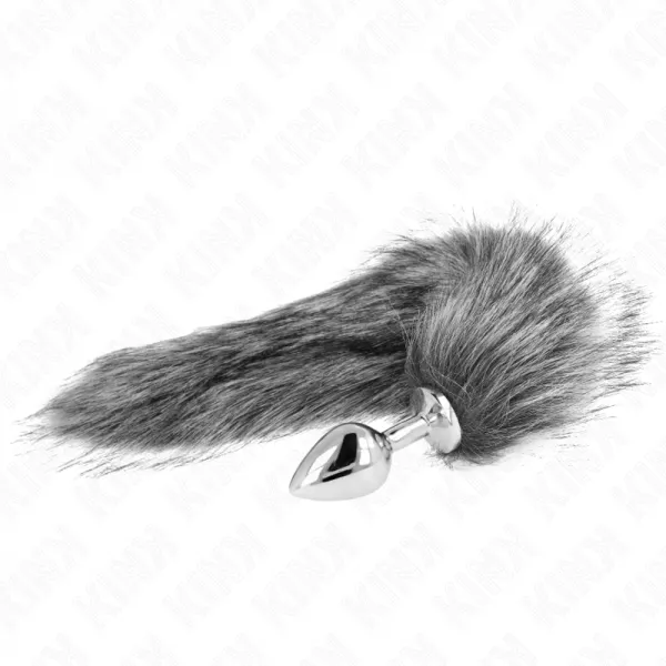 KINK - PLUG ANAL TAILLE M 8 X 3,5 CM AVEC QUEUE SYNTH�TIQUE 40 CM GRIS