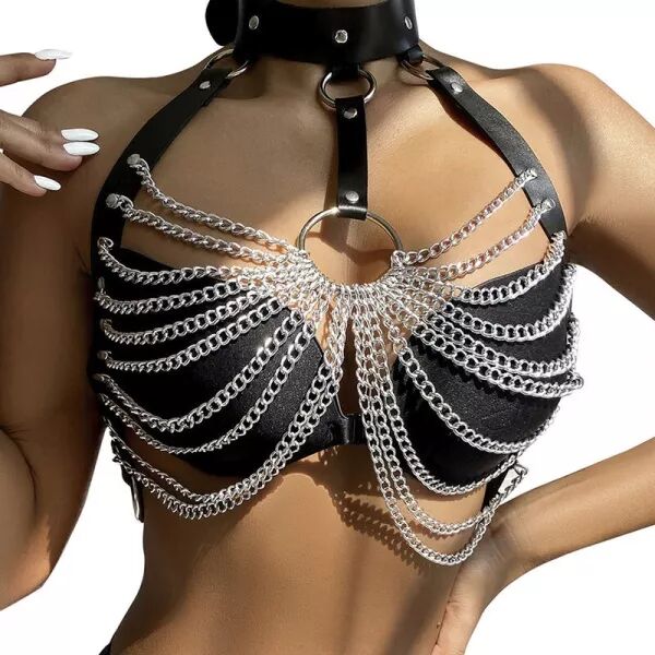 SUBBLIME - HARNAIS POITRINE AVEC GRANDES CHA�NE S  ANNEAUX TAILLE UNIQUE