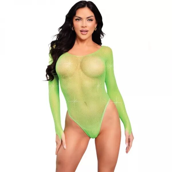 LEG AVENUE - BODY � MANCHES LONGUES CRISTALLIS� VERT